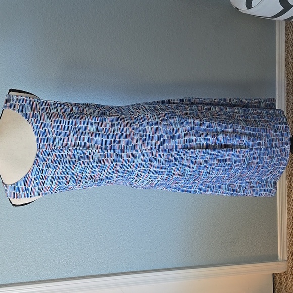 ZOZO Midi Sleeveless V-Neck W/Side Ruching Blue Geometric Tile Print Sz XL - Picture 7 of 12